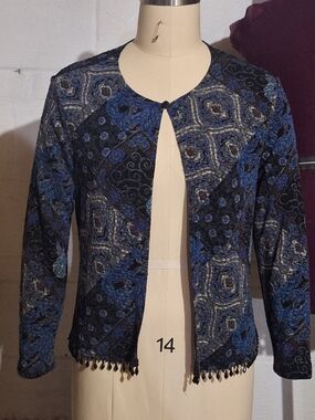 MSK Blue & Black Patterned Open-Front Jacket